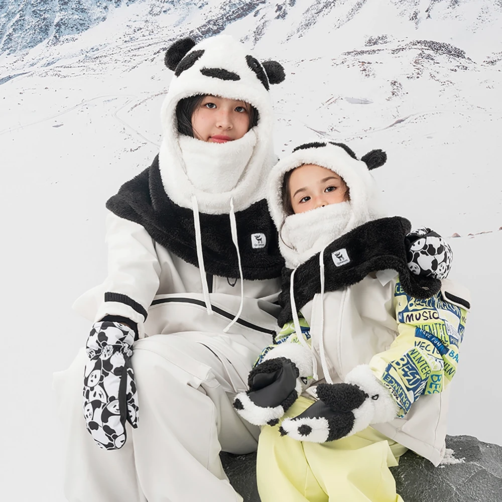 Qunature Panda Heat Transfer Ski Gloves Kids Size S – juodos ir baltos spalvos