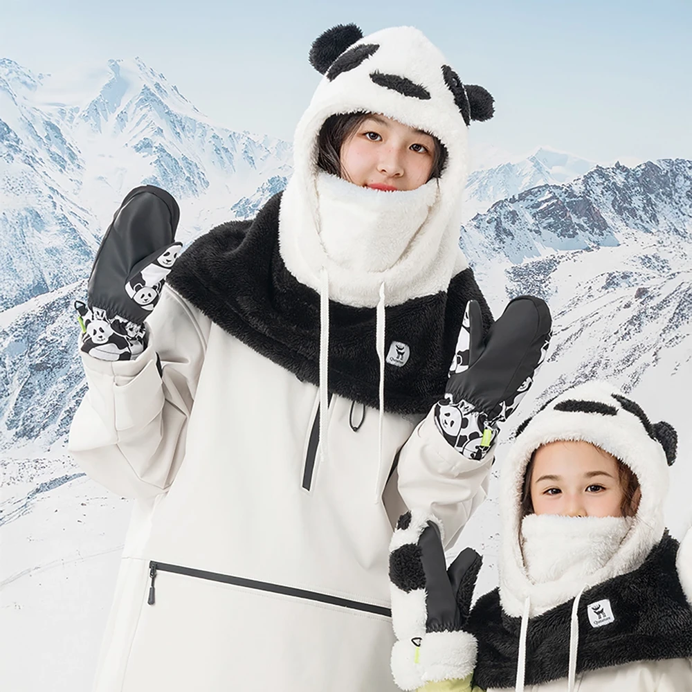 Qunature Panda Heat Transfer Ski Gloves Kids Size S – juodos ir baltos spalvos