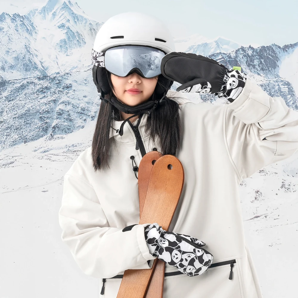Qunature Panda Heat Transfer Ski Gloves Kids Size S – juodos ir baltos spalvos
