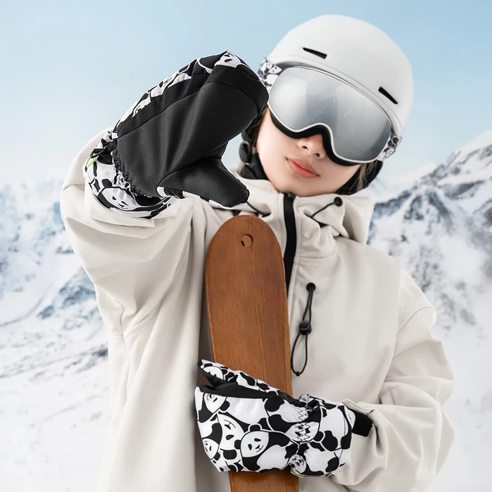Qunature Panda Heat Transfer Ski Gloves Kids Size S – juodos ir baltos spalvos