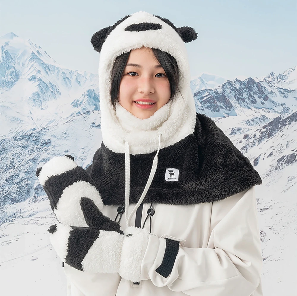 Qunature Panda Ski Gloves for Kids and Adults Size S – juodos ir baltos spalvos