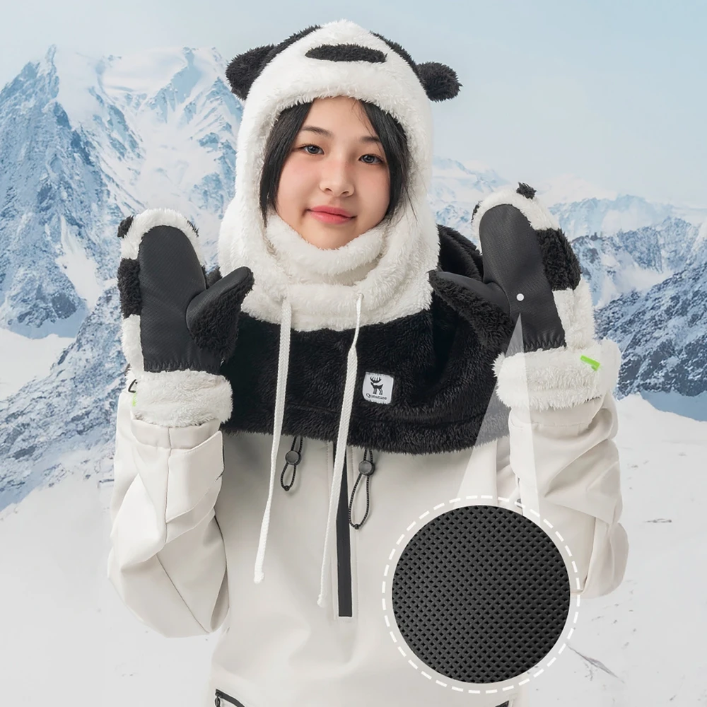 Qunature Panda Ski Gloves for Kids and Adults Size S – juodos ir baltos spalvos