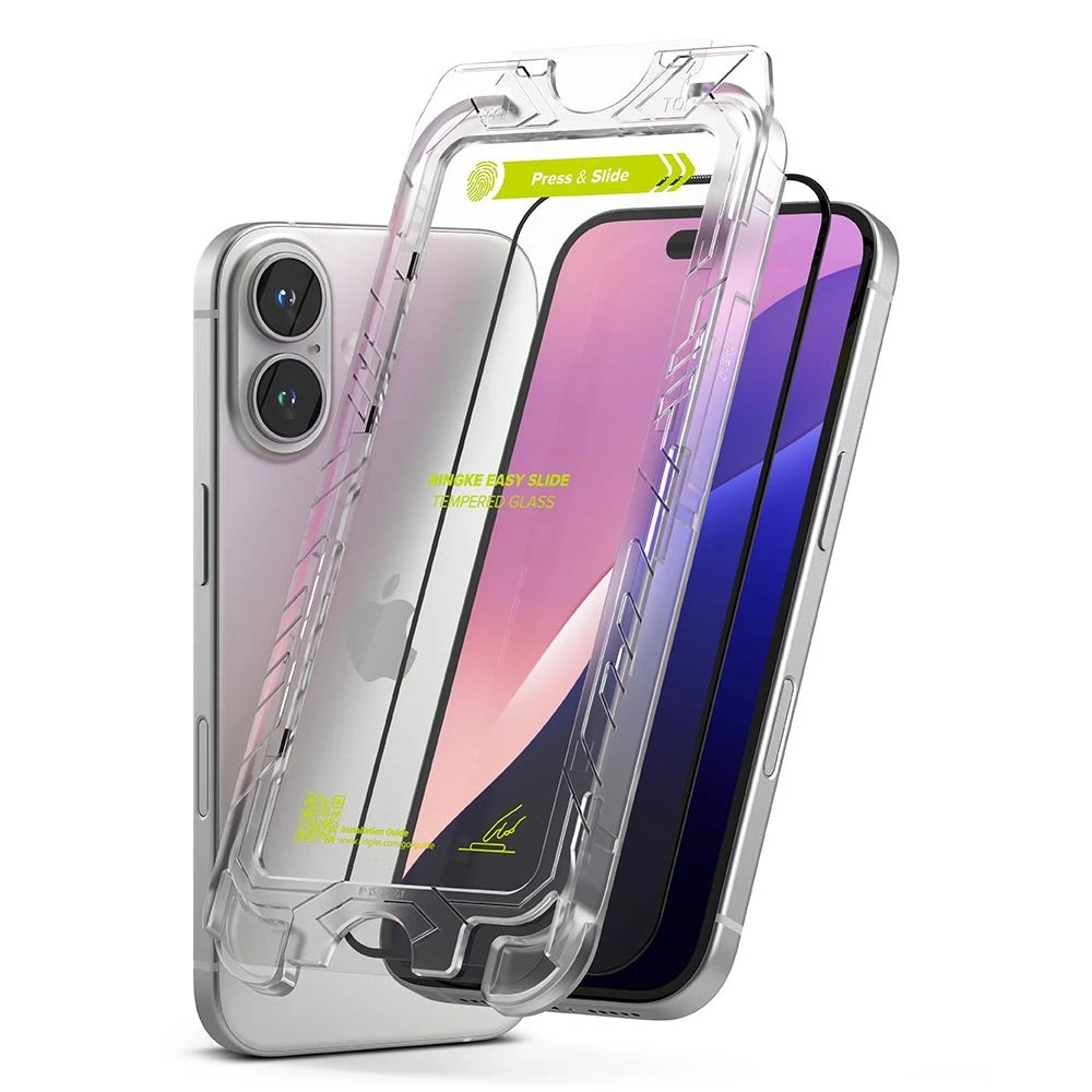 Ringke Easy Slide 2-pack apsauginis stiklas su juodos spalvos frame skirtas Apple iPhone 15 / 16