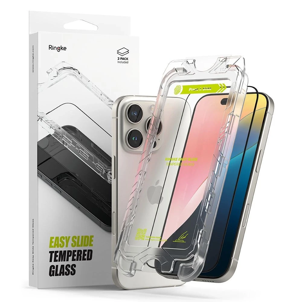 Ringke Easy Slide 2-pack Juodas Frame Apsauginis stiklas skirtas Apple iPhone 16 Pro Max