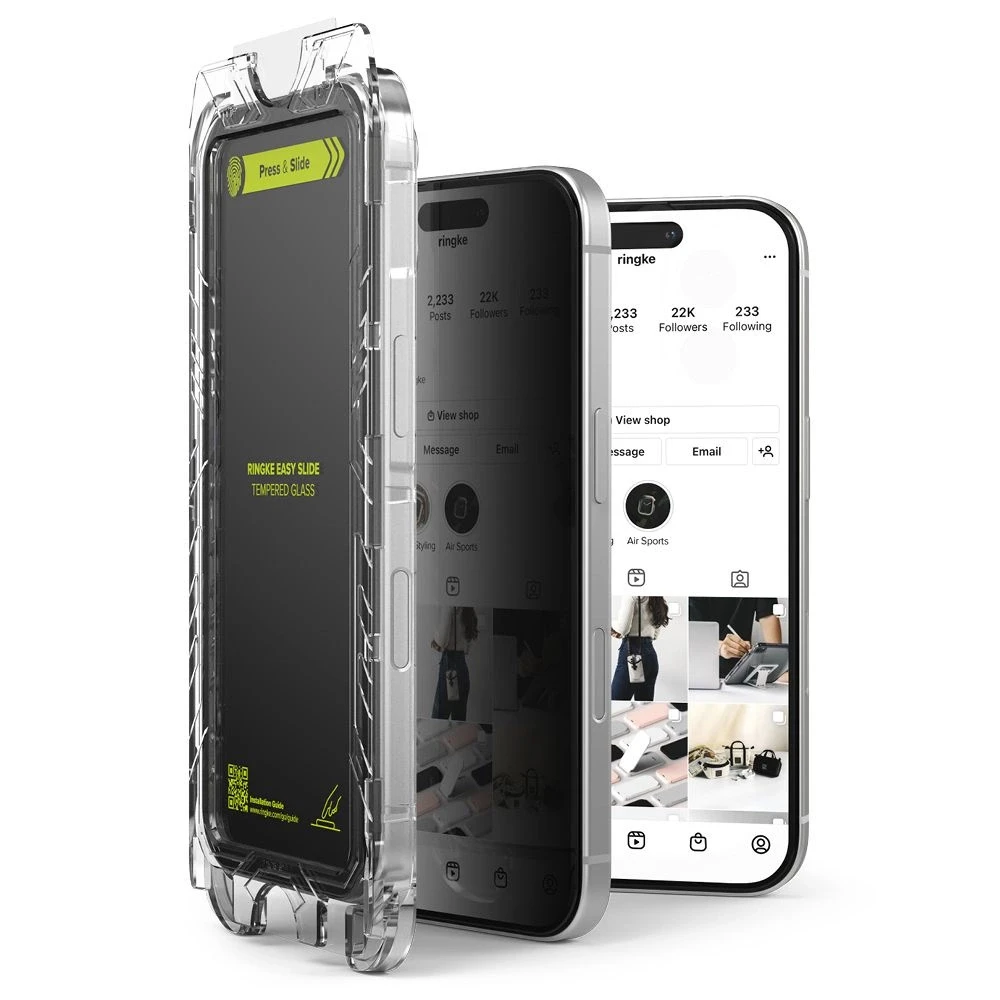 „Ringke Easy Slide Privacy Glass“ 2 vnt. sijonų pakuotė Apple iPhone 15 / 16