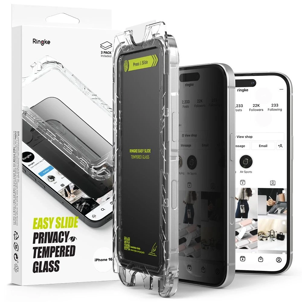 „Ringke Easy Slide Privacy Glass“ 2 vnt. sijonų pakuotė Apple iPhone 15 / 16