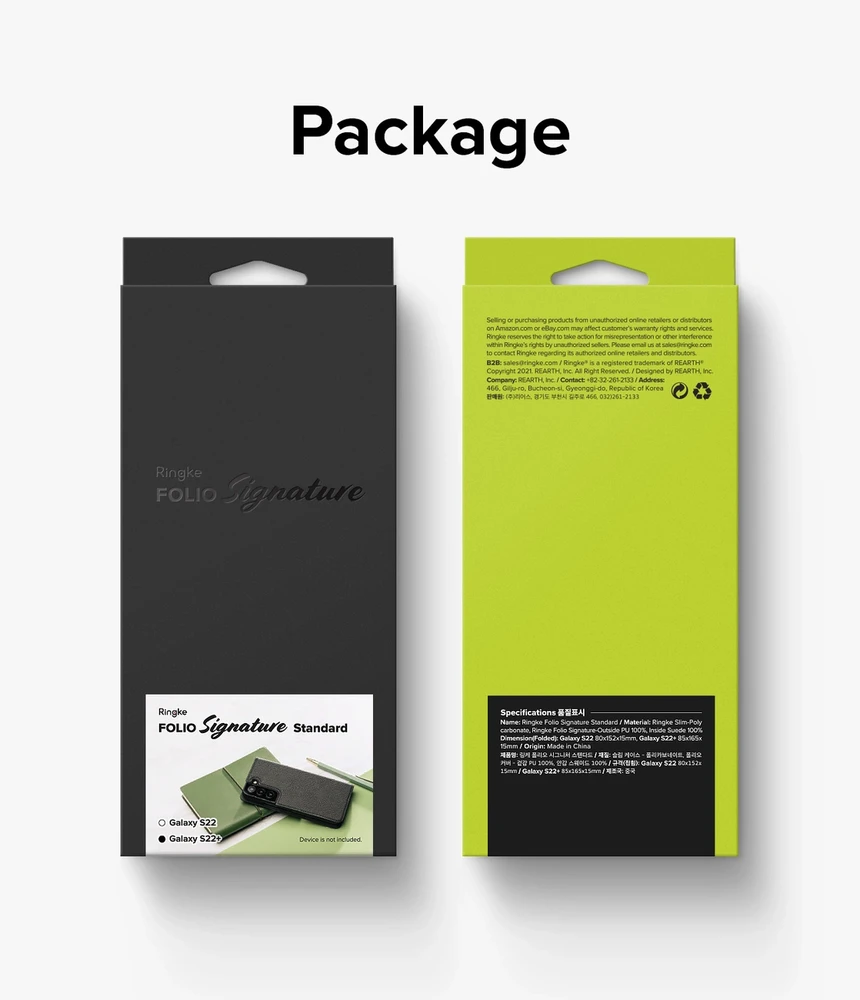 „Ringke Folio Signature“ atverčiamas odinis dėklas, skirtas Samsung Galaxy S22 + (S22 Plus) juodas (FSS118R262)