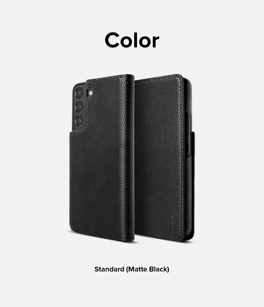 „Ringke Folio Signature“ atverčiamas odinis dėklas, skirtas Samsung Galaxy S22 + (S22 Plus) juodas (FSS118R262)