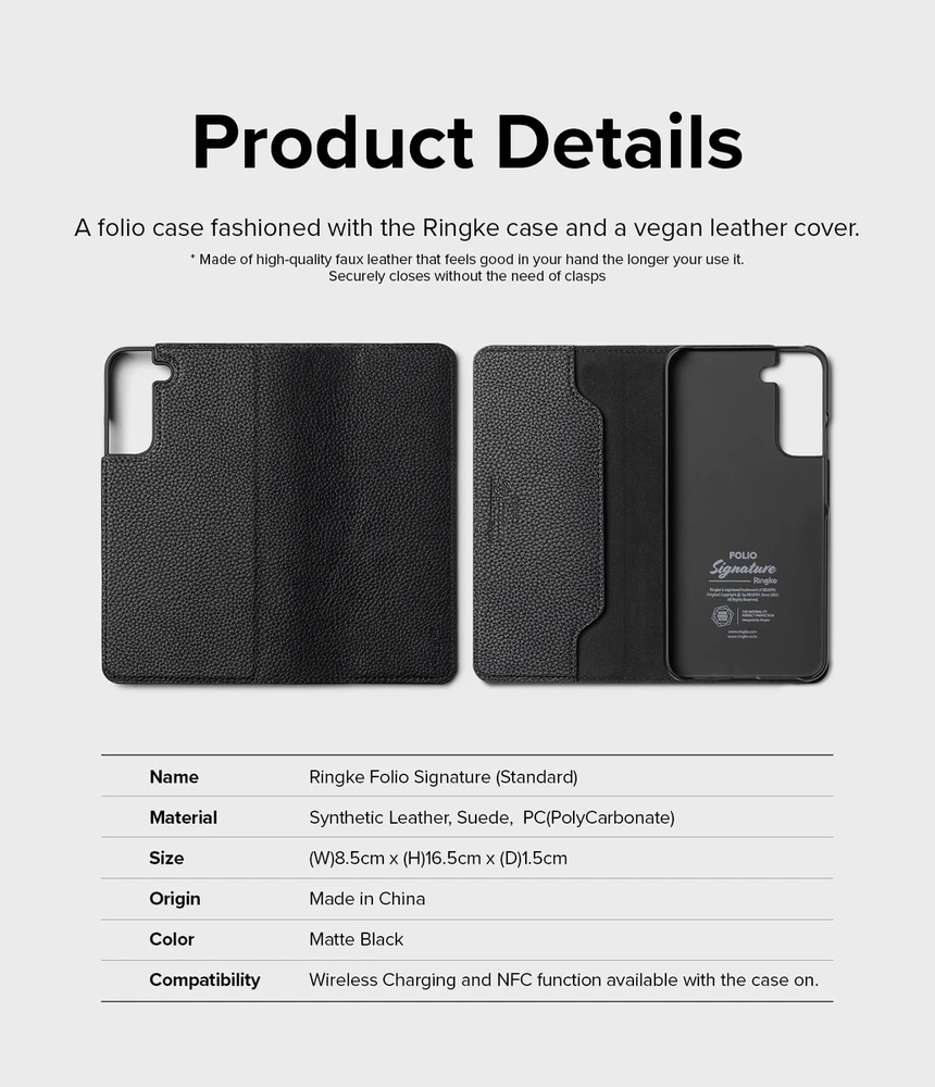 „Ringke Folio Signature“ atverčiamas odinis dėklas, skirtas Samsung Galaxy S22 + (S22 Plus) juodas (FSS118R262)