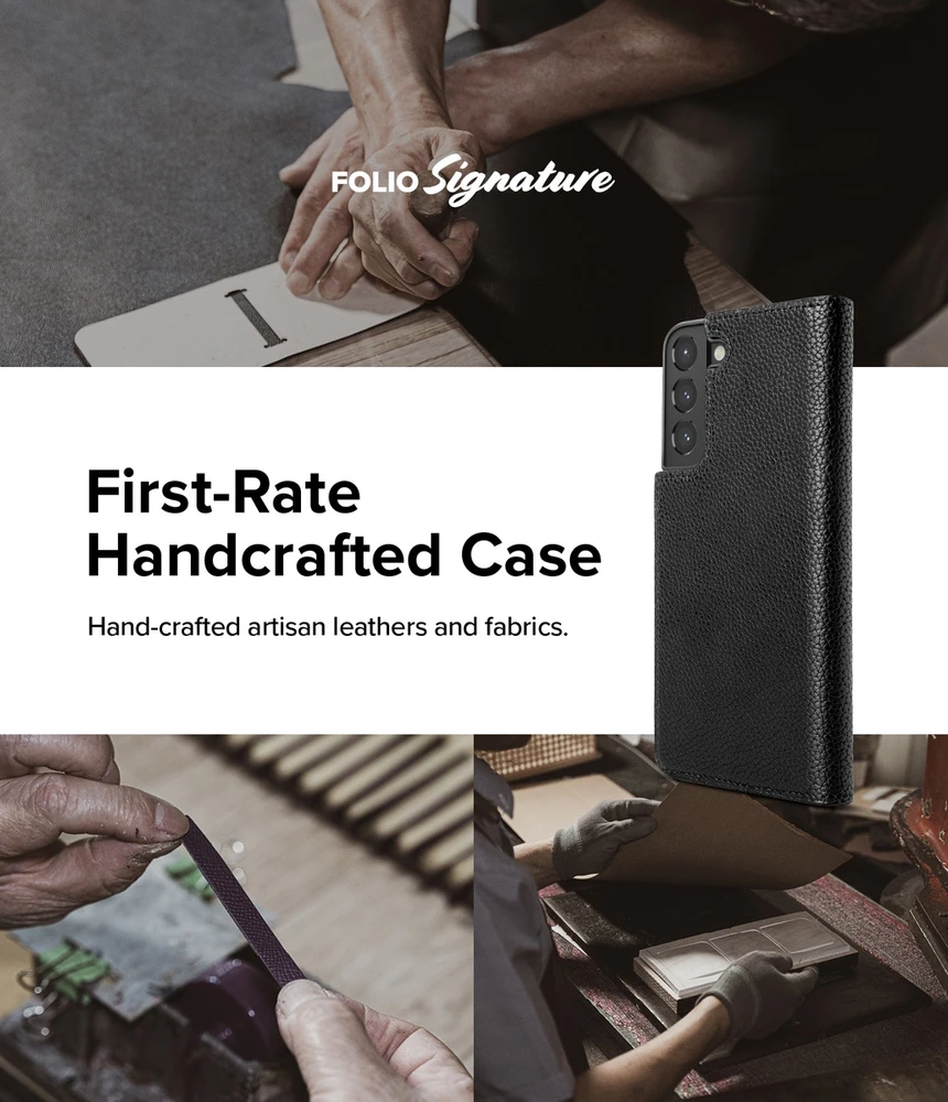 „Ringke Folio Signature“ atverčiamas odinis dėklas, skirtas Samsung Galaxy S22 + (S22 Plus) juodas (FSS118R262)