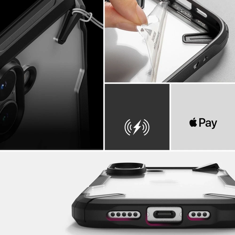 Dėklas Ringke Fusion X Apple iPhone 16 Case - juodos spalvos