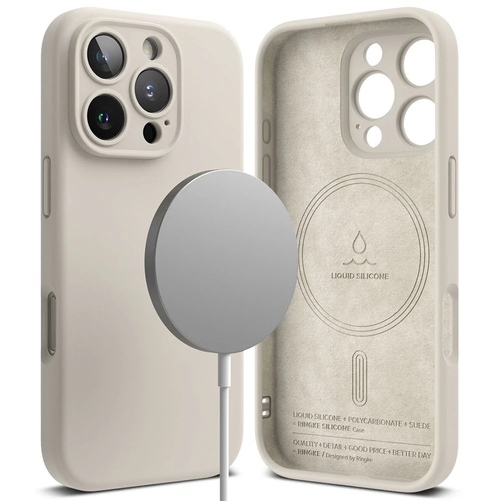 Dėklas Apple iPhone 16 Pro Ringke Silikoninis Magnetic MagSafe Stone kreminės spalvos