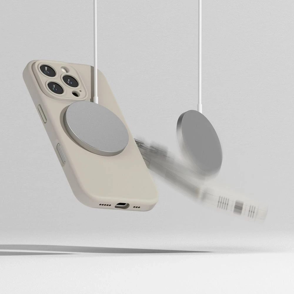Dėklas Apple iPhone 16 Pro Ringke Silikoninis Magnetic MagSafe Stone kreminės spalvos