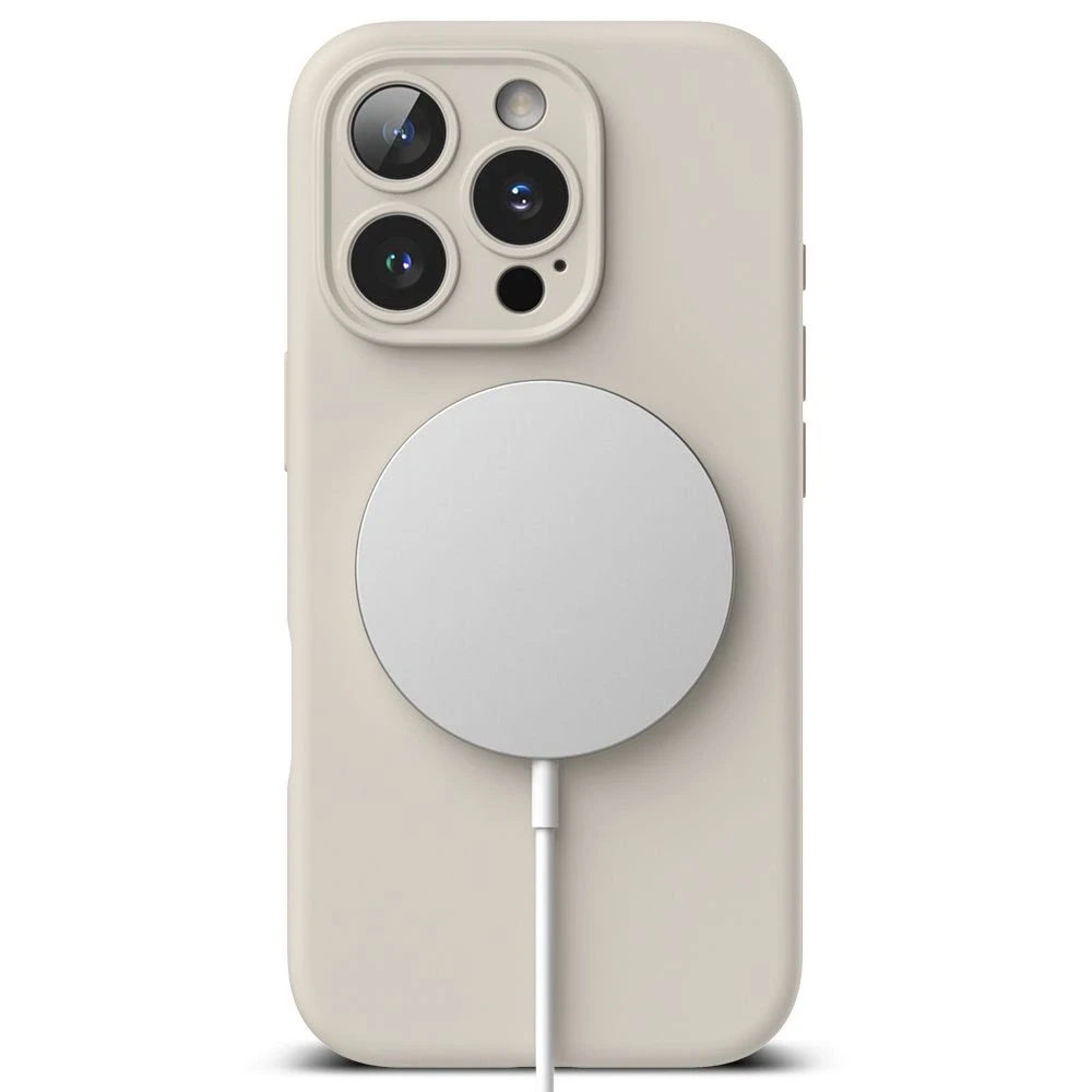 Dėklas Apple iPhone 16 Pro Ringke Silikoninis Magnetic MagSafe Stone kreminės spalvos