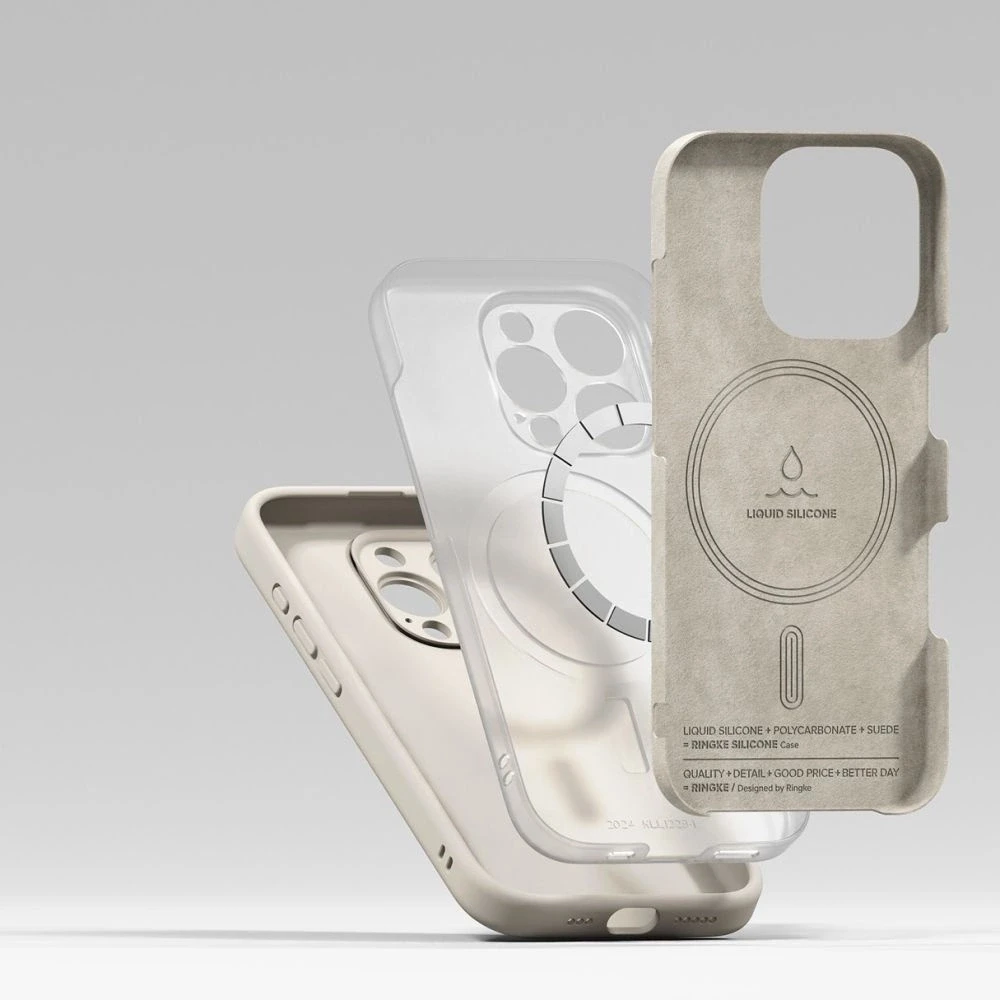 Dėklas Apple iPhone 16 Pro Ringke Silikoninis Magnetic MagSafe Stone kreminės spalvos