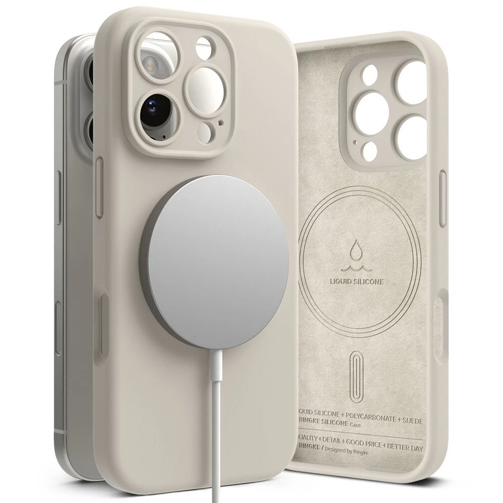 Dėklas Apple iPhone 16 Pro Ringke Silikoninis Magnetic MagSafe Stone kreminės spalvos