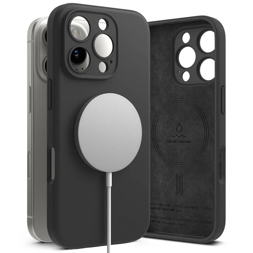 Dėklas Apple iPhone 16 Pro Max Ringke Silikoninis Magnetic MagSafe juodos spalvos