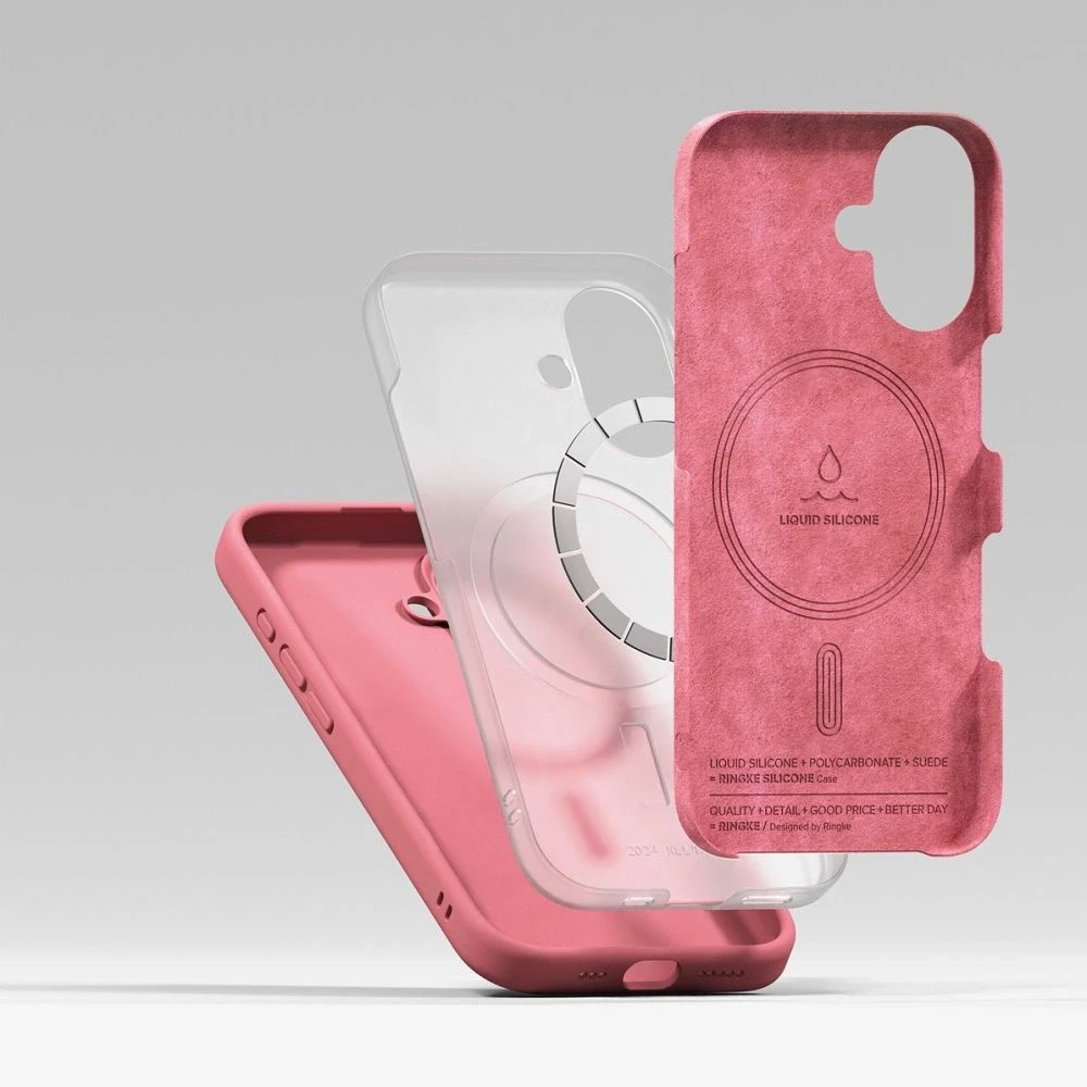 Dėklas Ringke Silicone MagSafe Apple iPhone 16 Case - rožinės spalvos