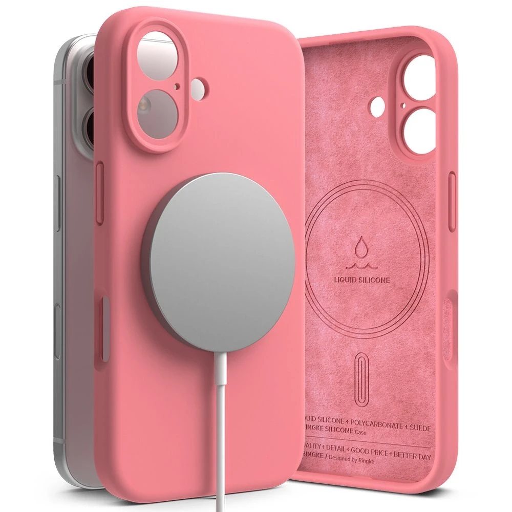 Dėklas Ringke Silicone MagSafe Apple iPhone 16 Case - rožinės spalvos