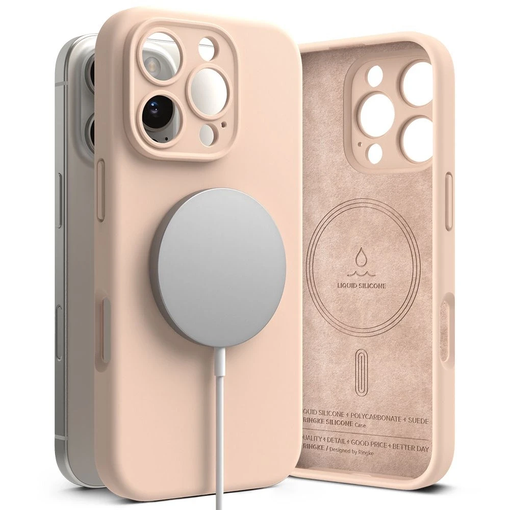 Dėklas Ringke Silicone MagSafe Apple iPhone 16 Pro Max Case - rožinės spalvos