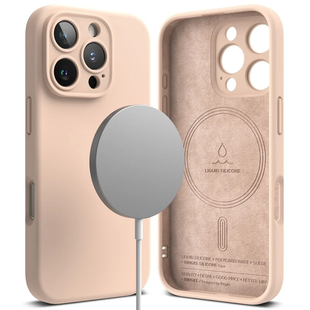 Ringke Silicone MagSafe iPhone 16 Pro dėklas - rožinės spalvos
