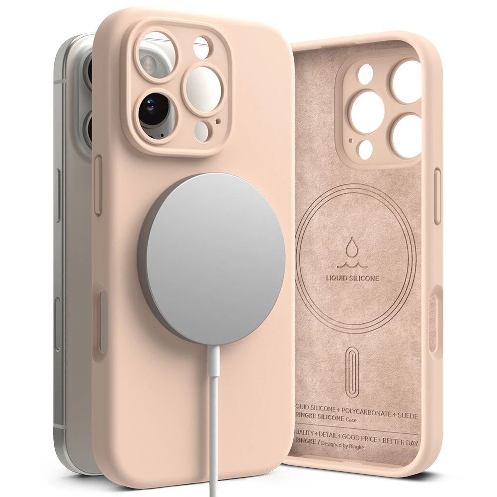 Ringke Silicone MagSafe iPhone 16 Pro dėklas - rožinės spalvos