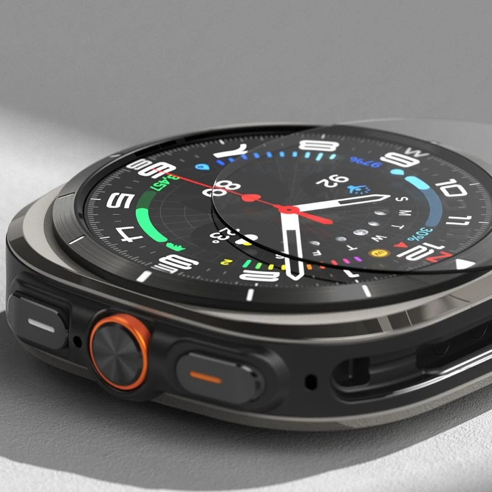Dėklas + apsauginis stiklas Samsung Galaxy Watch Ultra (47mm) Ringke Slim Titanium juodos spalvos