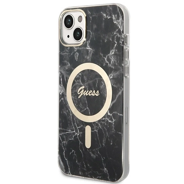 Guess Rinkinys GUBPP14MHMEACSK Dėklas+Įkroviklis iPhone 14 Plus / 15 Plus 6.7″ juodos spalvos kietas dėklas Marbl