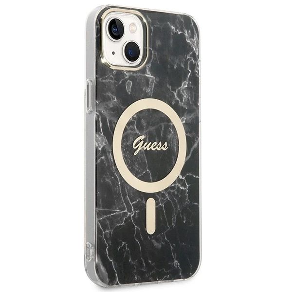 Guess Rinkinys GUBPP14MHMEACSK Dėklas+Įkroviklis iPhone 14 Plus / 15 Plus 6.7″ juodos spalvos kietas dėklas Marbl