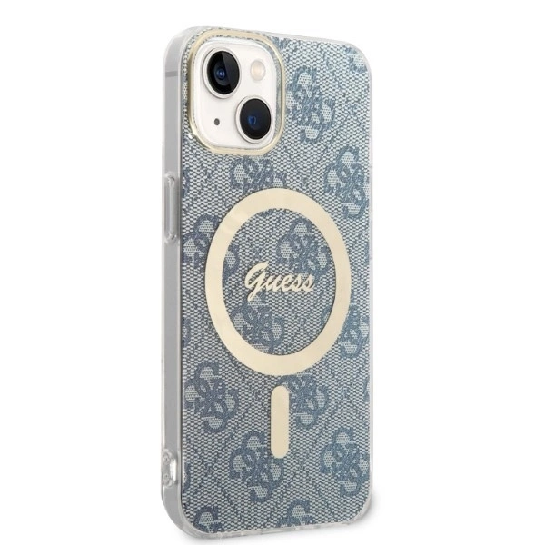 Apple iPhone 14 Guess dėklas 4G Print MagSafe + Belaidis Įkroviklis (GUBPP14XHJEACSA) mėlynos spalvos