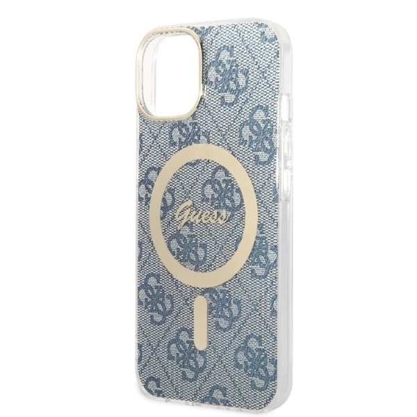 Apple iPhone 14 Guess dėklas 4G Print MagSafe + Belaidis Įkroviklis (GUBPP14XHJEACSA) mėlynos spalvos