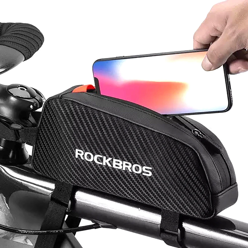 Rockbros 039BK bicycle frame bag 1 l with braid – juodos spalvos