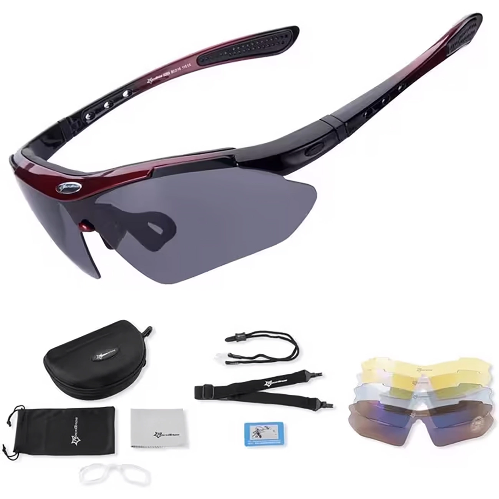 Rockbros 10001 Polarized Cycling Glasses – juodos spalvos and Raudona