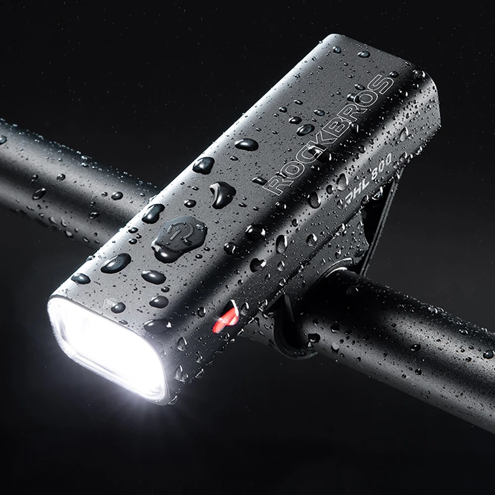 Rockbros 24710012001 priekinis dviračio žibintas 800 lm + USB-C ir USB-A laidas, juodas