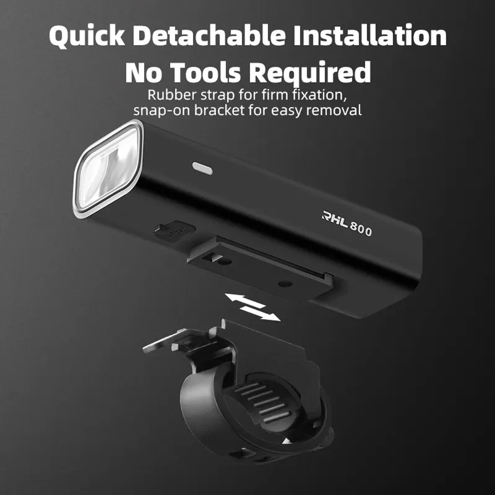 Rockbros 24710012001 priekinis dviračio žibintas 800 lm + USB-C ir USB-A laidas, juodas