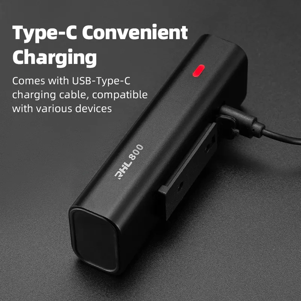 Rockbros 24710012001 priekinis dviračio žibintas 800 lm + USB-C ir USB-A laidas, juodas