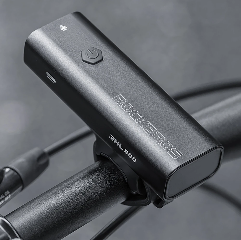 Rockbros 24710012001 priekinis dviračio žibintas 800 lm + USB-C ir USB-A laidas, juodas