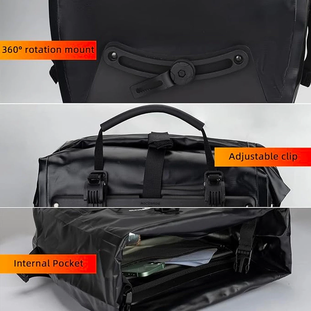 Rockbros 30140022001 atsparus vandeniui krepšys dviračiui for trunk – juodos spalvos