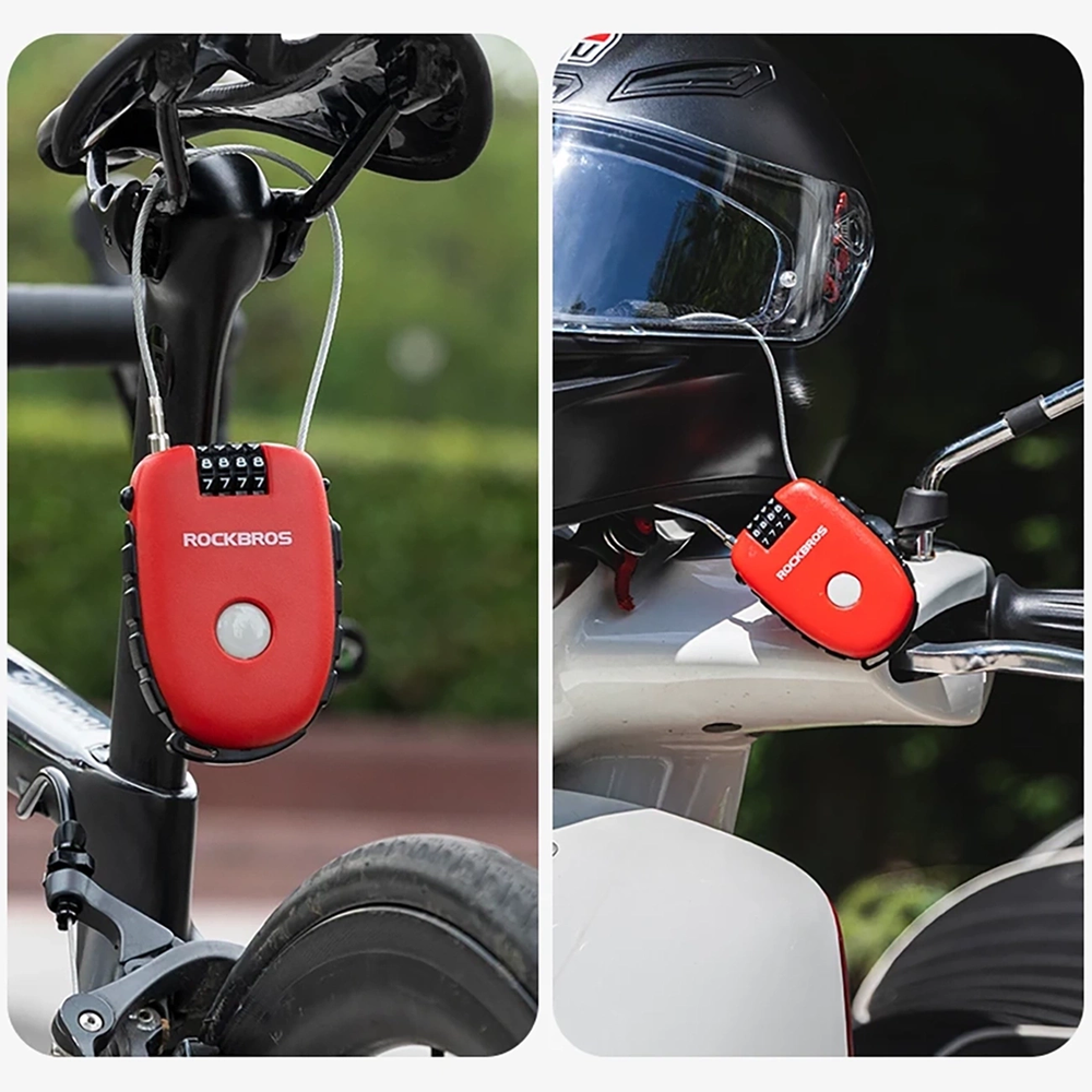 Rockbros 32420981001 bicycle lock with retractable cable – red