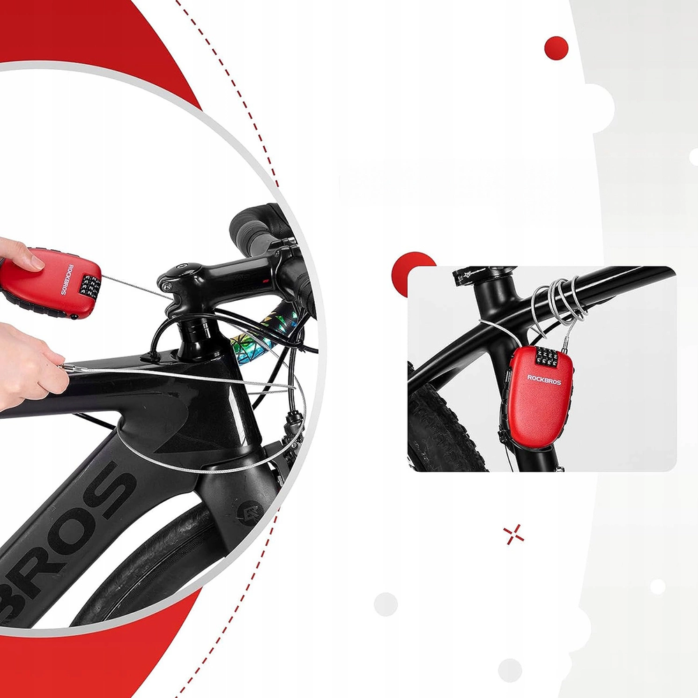 Rockbros 32420981001 bicycle lock with retractable cable – red