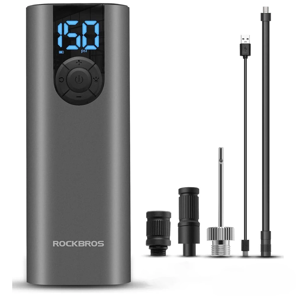 Rockbros 42720001001 Electric Bike Pump with LED Ekranas + USB-C – USB-A Cable – juodos spalvos