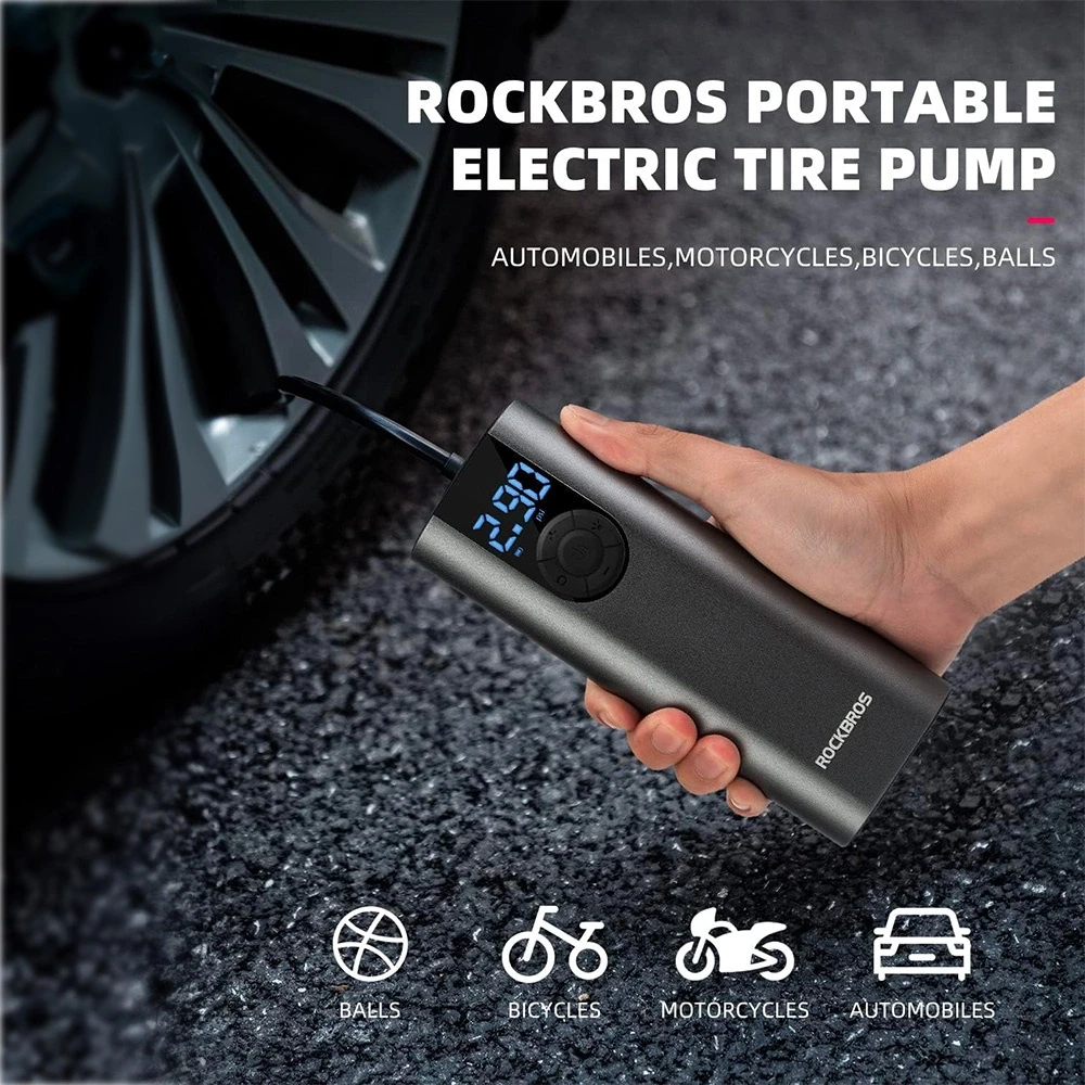Rockbros 42720001001 Electric Bike Pump with LED Ekranas + USB-C – USB-A Cable – juodos spalvos