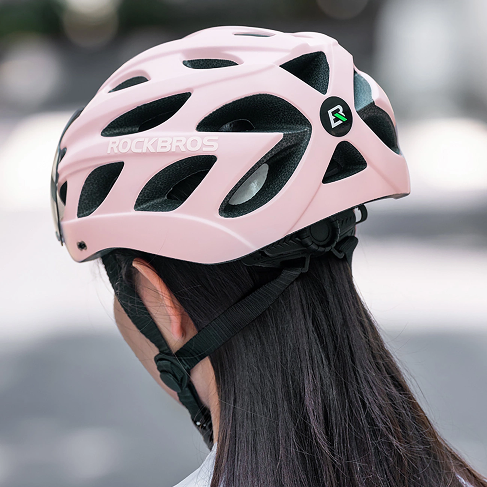 Rockbros Bike šalmas with Visor, Detachable UV Goggles, Detachable Visor, Unisex – rožinės spalvos