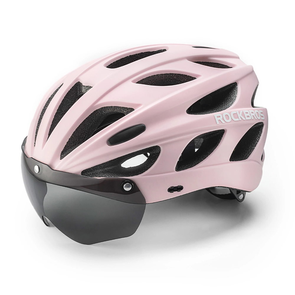 Rockbros Bike šalmas with Visor, Detachable UV Goggles, Detachable Visor, Unisex – rožinės spalvos