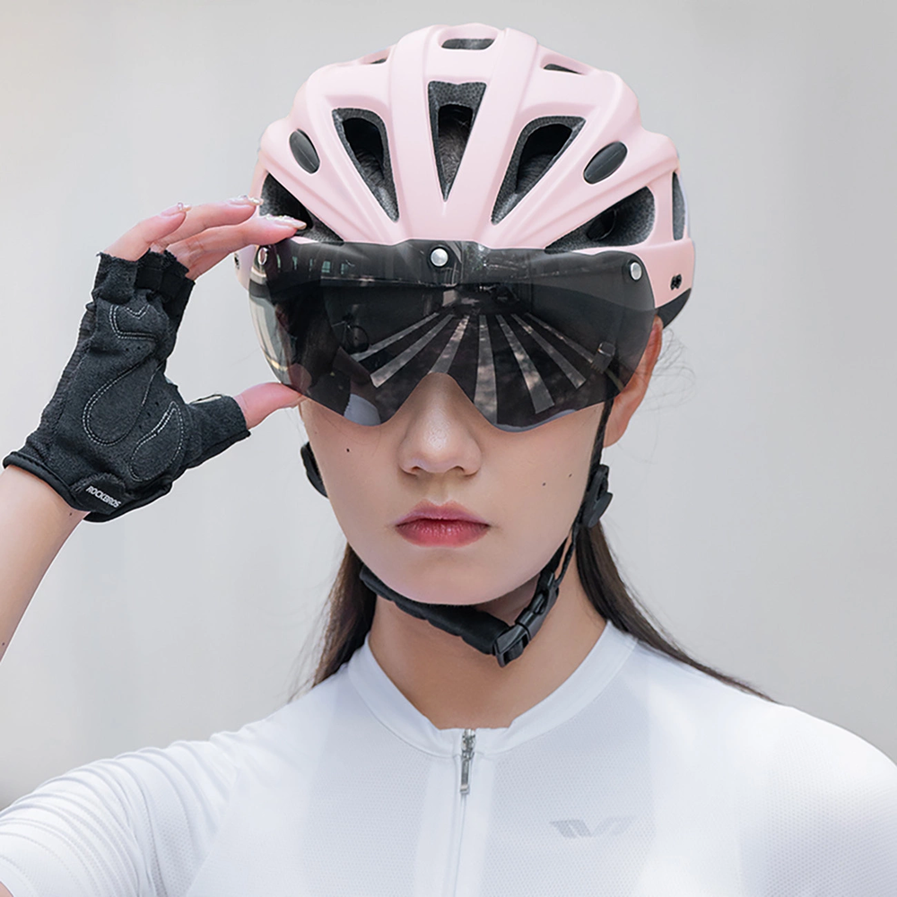 Rockbros Bike šalmas with Visor, Detachable UV Goggles, Detachable Visor, Unisex – rožinės spalvos