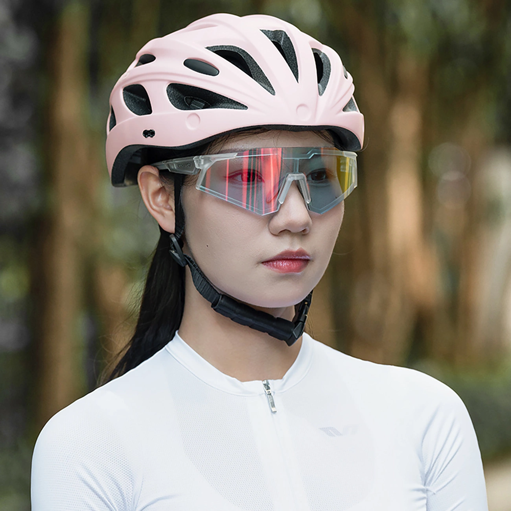 Rockbros Bike šalmas with Visor, Detachable UV Goggles, Detachable Visor, Unisex – rožinės spalvos