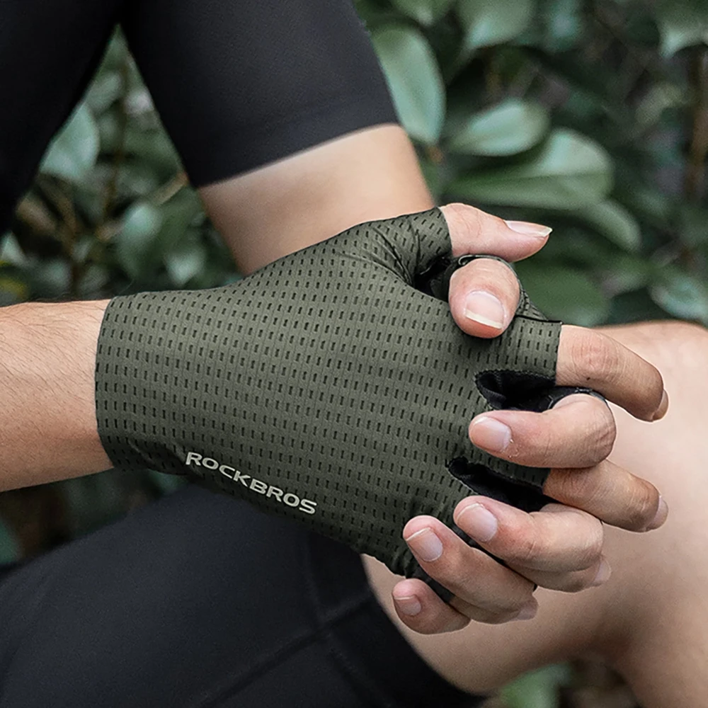 Rockbros Breathable Short Finger Cycling pirštinės, dydis: S – žalios spalvos
