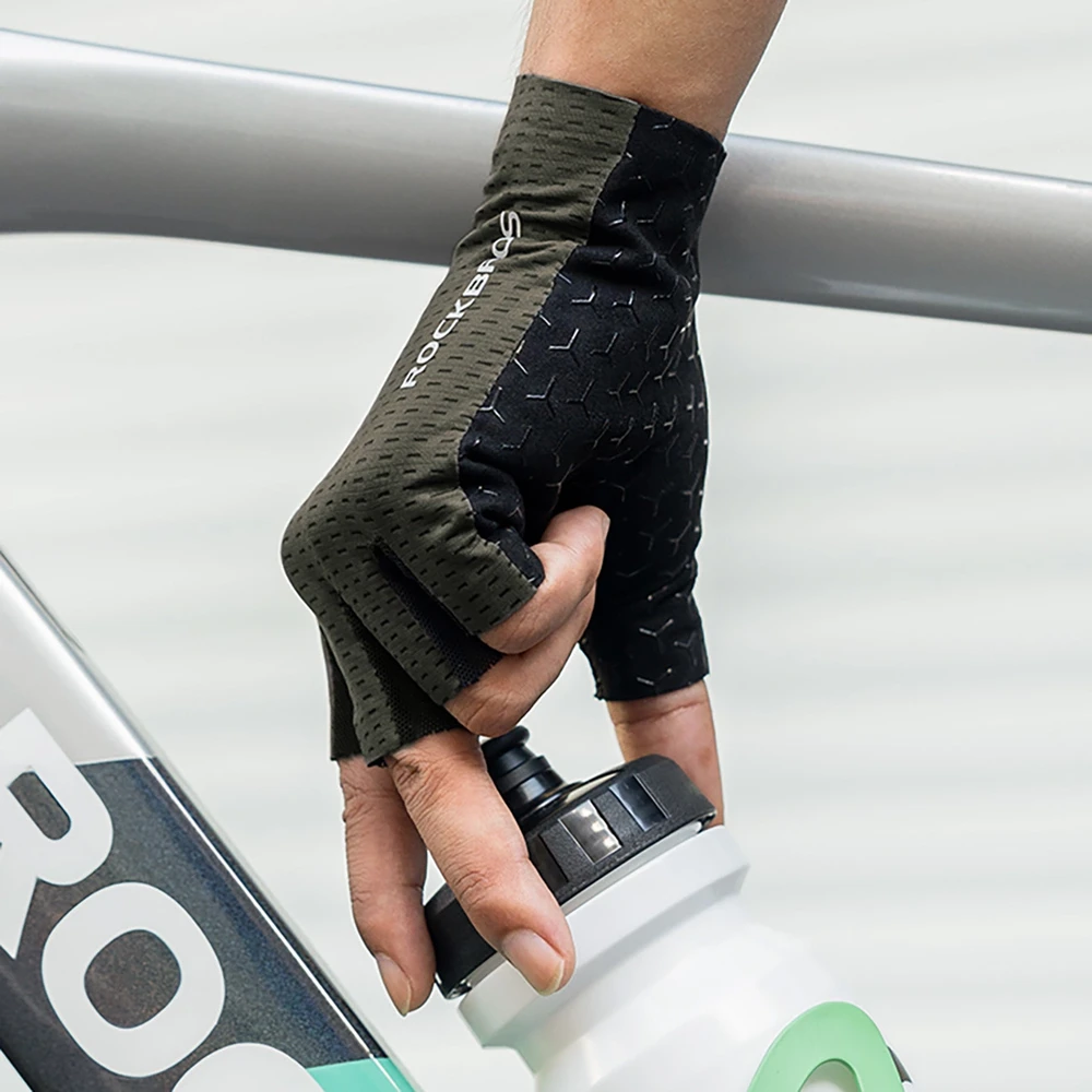 Rockbros Breathable Short Finger Cycling pirštinės, dydis: S – žalios spalvos