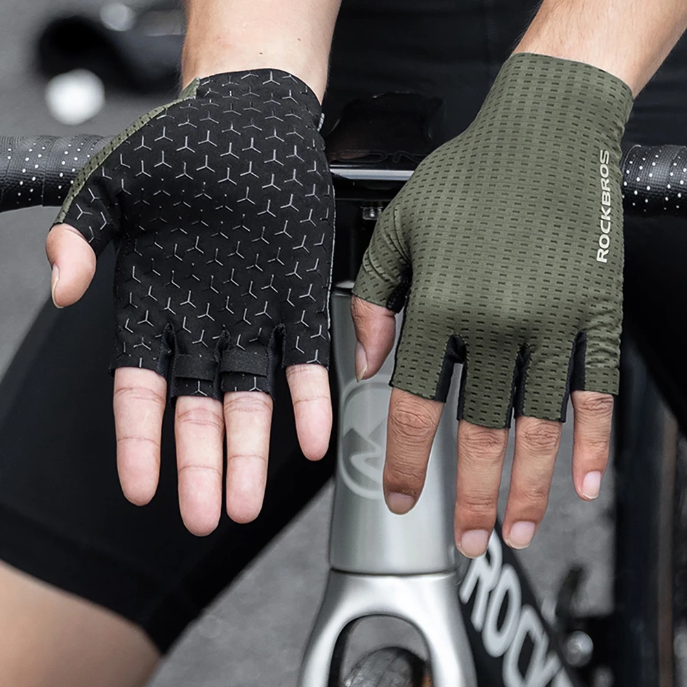 Rockbros Breathable Short Finger Cycling pirštinės, dydis: S – žalios spalvos