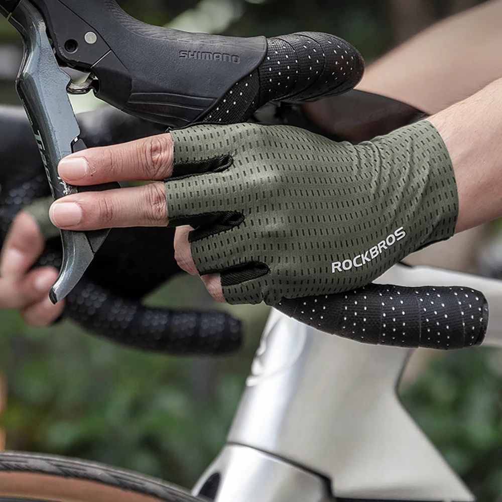 Rockbros Breathable Short Finger Cycling pirštinės, dydis: L – žalios spalvos